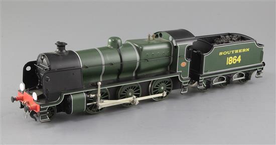 A Bassett-Lowke Mogul Southern 2-6-0 locomotive and tender, number 1864, 2 or 3 rail, green livery, overall 43cm (boxed)